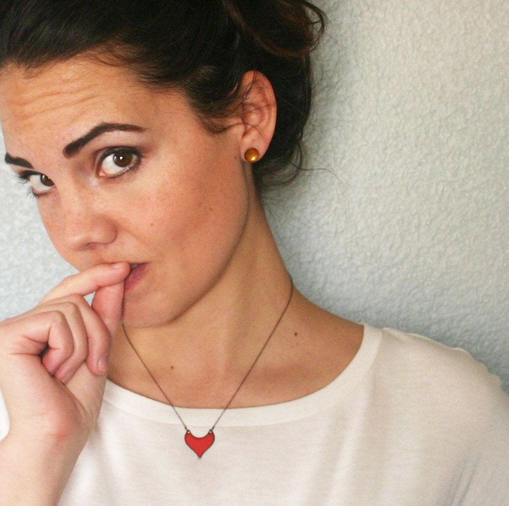 Poppy Red Necklace Handmade Enamel Jewelry Moroccan Inspired Shape