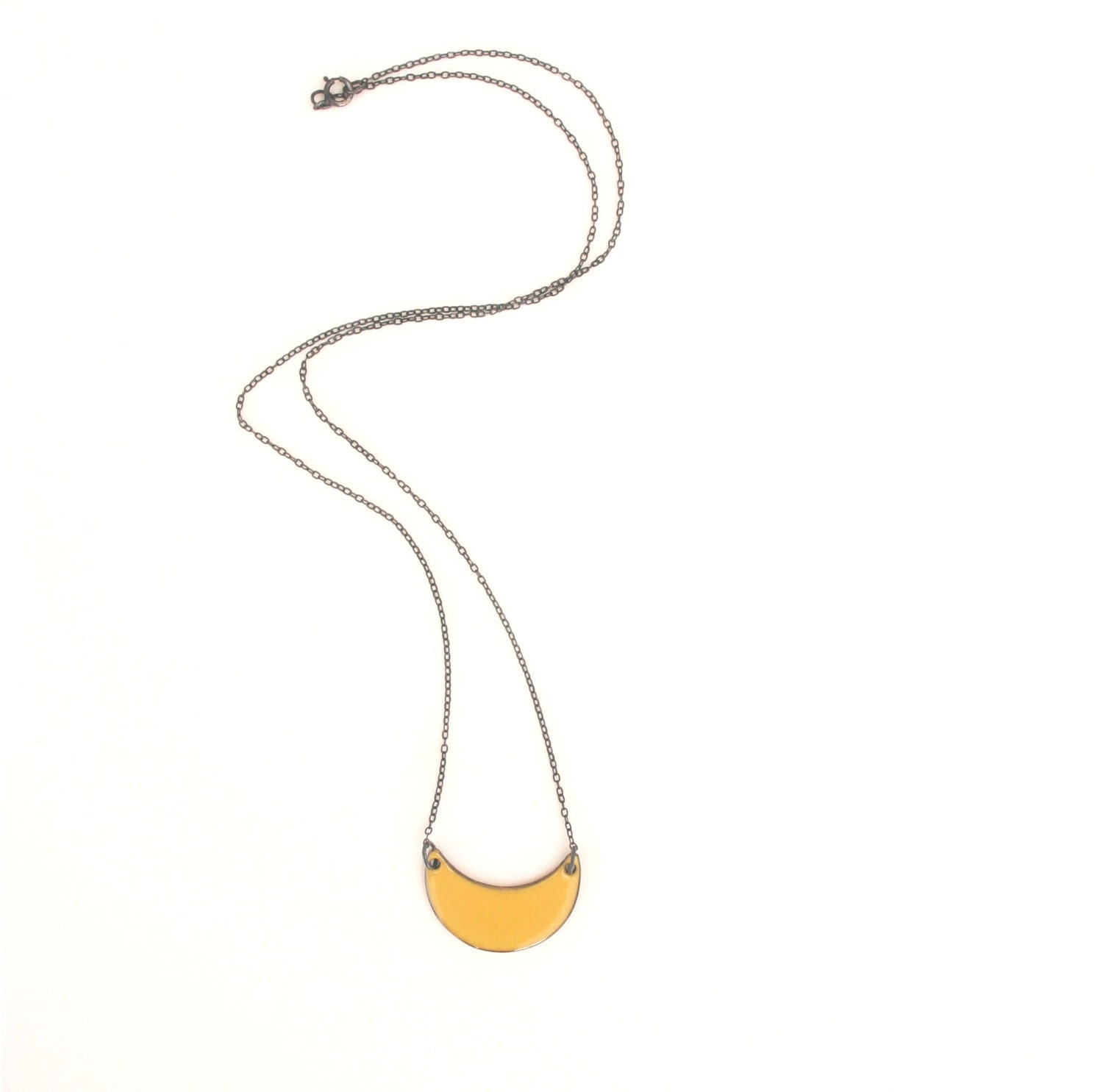 Enamel Necklace - Colorful Curve Layering Necklace in Dijon Yellow Color Enamel