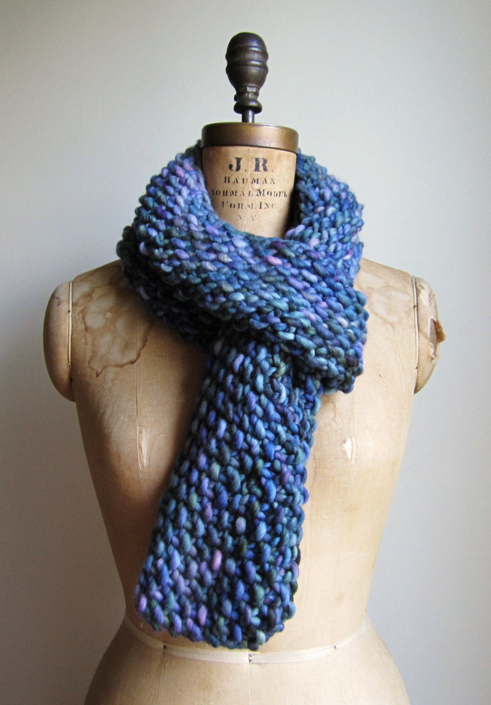 Chunky Loop scarf. Dusty Blue. Purple. Green.