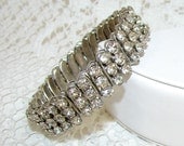 Vintage 50s Rhinestone Expansion Bracelet Stretch British Hong Kong Wedding Bridal Formal