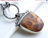 ON SALE One of a Kind, Necklace, Agua Nueva Agate, Boho, Recycled Silver, Pendant, Handmade, Oxidized Finish, Metalwork