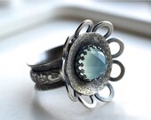 ON SALE Cocktail Ring,Textured, Botanical, Wide Band, Oxidized Sterling Silver,Unique, Textured, Gemstone Ring, Romantic, Metalsmith
