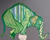 Green Circus Elephant on Ball Original Painting Collage