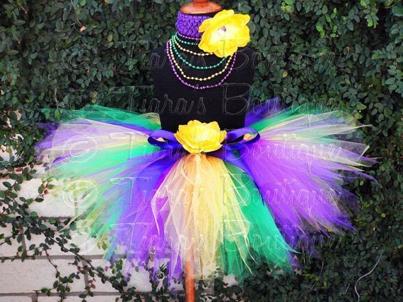 Purple Green Yellow Tutu - Mardi Gras - 11" pixie tutu - Custom SEWN Tutu - Girls sizes 6 to 8
