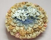 1920s Silk Ribbon Pin Cushion Milk Glass Beads Stems Petals Flower