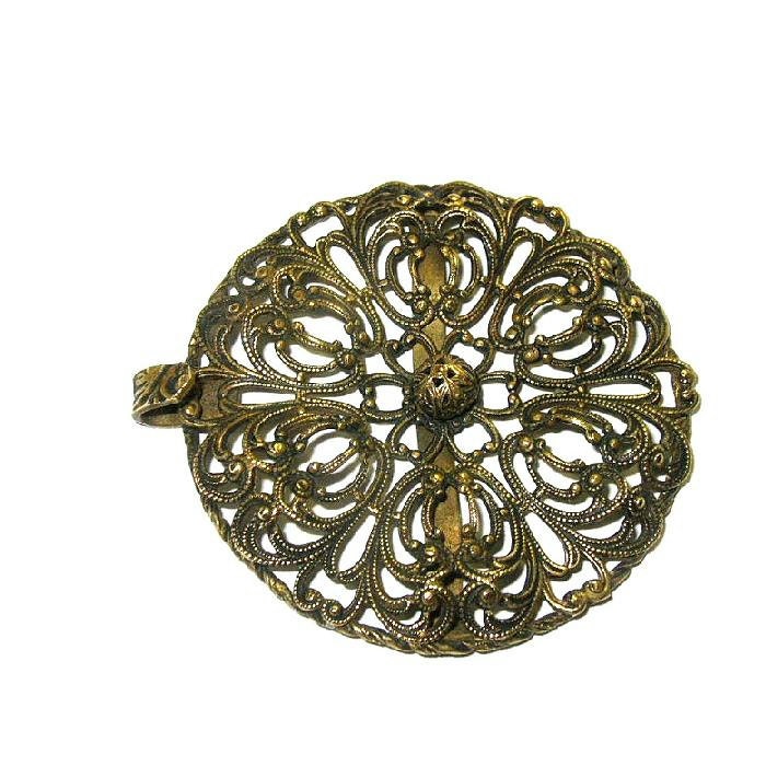 Antique Belt Buckle Art Nouveau Filigree Brass Half Buckle
