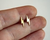 Brass and Sterling Lightning Bolt Studs