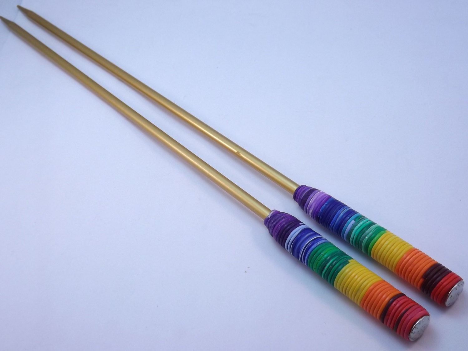 Beautiful Colorful Spirals Polymer Clay Covered Knitting Needles