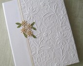 Wedding Photo Album White Floral Embossed with Handstitched Ivory Beaded Daisies, 8x10