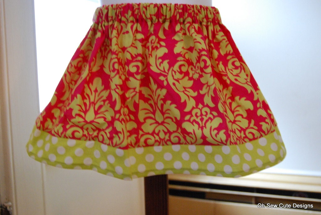 Cute Watermelon Damask and Lime Ta Dot Banded Skirt