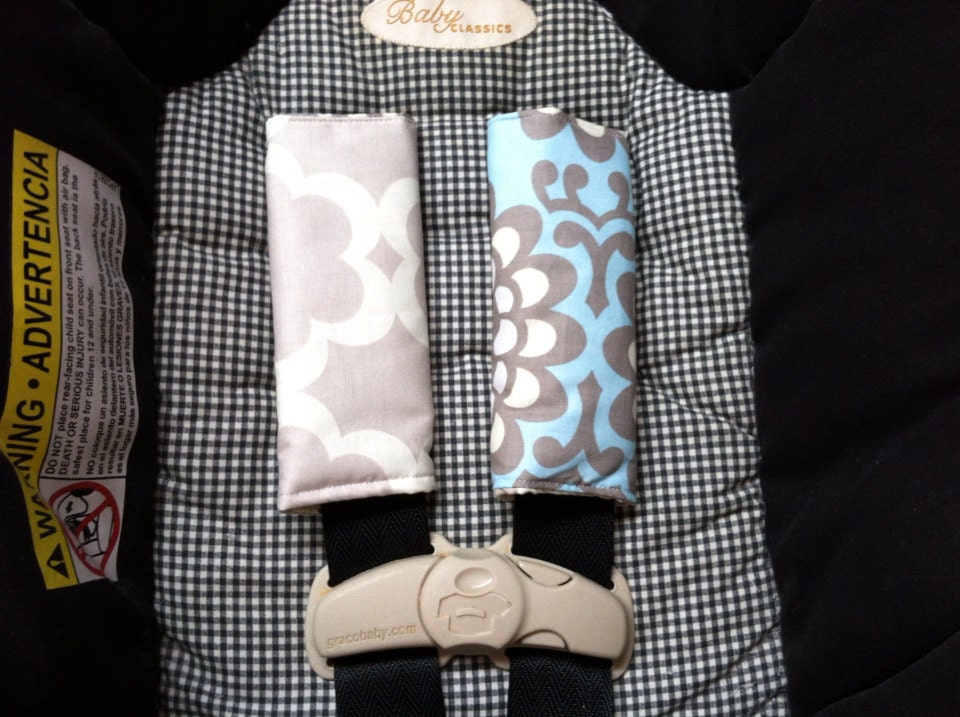 Cute Blue Lotus and Grey Taza Car Seat Strap Covers