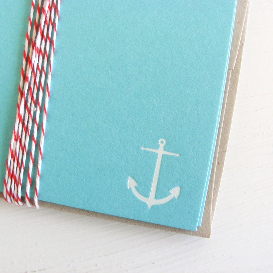 teal anchor flat note card set