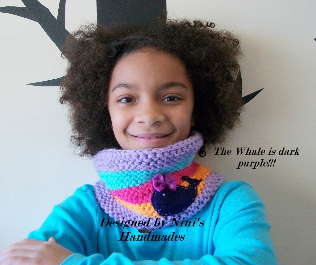 CLEARANCE- RAINBOW Chunky Purple Whale, Childrens Cowl, Scarf, Scarlette, Neckwarmer, Rainbow Colors,   toddler cowl,  kids clothing