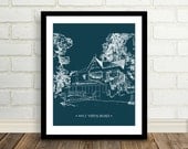 Housewarming Gift : Custom Home Illustration - Family's First Home, Home, Cabin, Vacation Keepsake