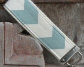 READY TO SHIP-Beautiful Key Fob/Keychain/Wristlet-Light Blue Chevron on Natural