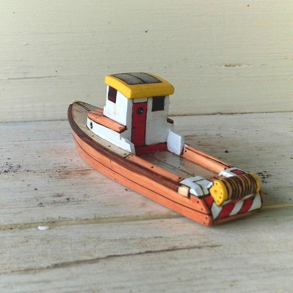 Yellow Skeena Wooden Toy Gillnet Fishing Boat by FriendlyFairies