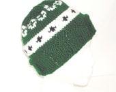 Hand knit hat Fair Isle green white grey ski cap skullcap beanie watch cap womens mens teens toque ski cap