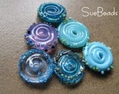 Lampwork Beads - SueBeads - Disc Beads - Blue Disc Bead Set - Handmade Lampwork Beads - SRA M67