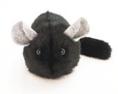Black Stuffed Toy Chinchilla Faux Fur Plushie Medium Size