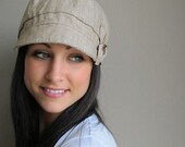 LAST CHANCE SALE Linen Newsboy Hat- Etta- Khaki washed linen