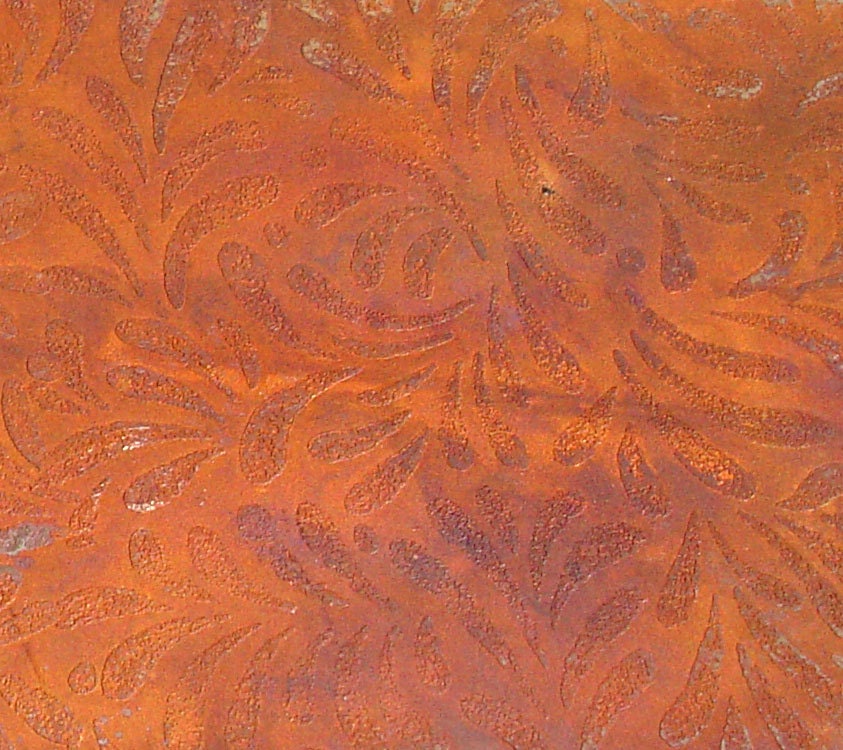 Etched Copper Sheet Metal, Patina Copper Sheet Metal, Leaf Fronds, Orange, Pink, Bronze, Aged Copper Sheet, 24 gauge, 6" x 2" (May1340)