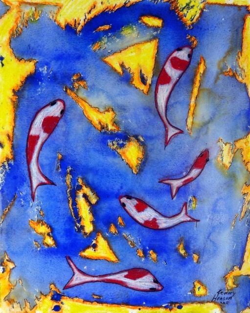 Koi of the World, 16x20 colorful original acrylic painting