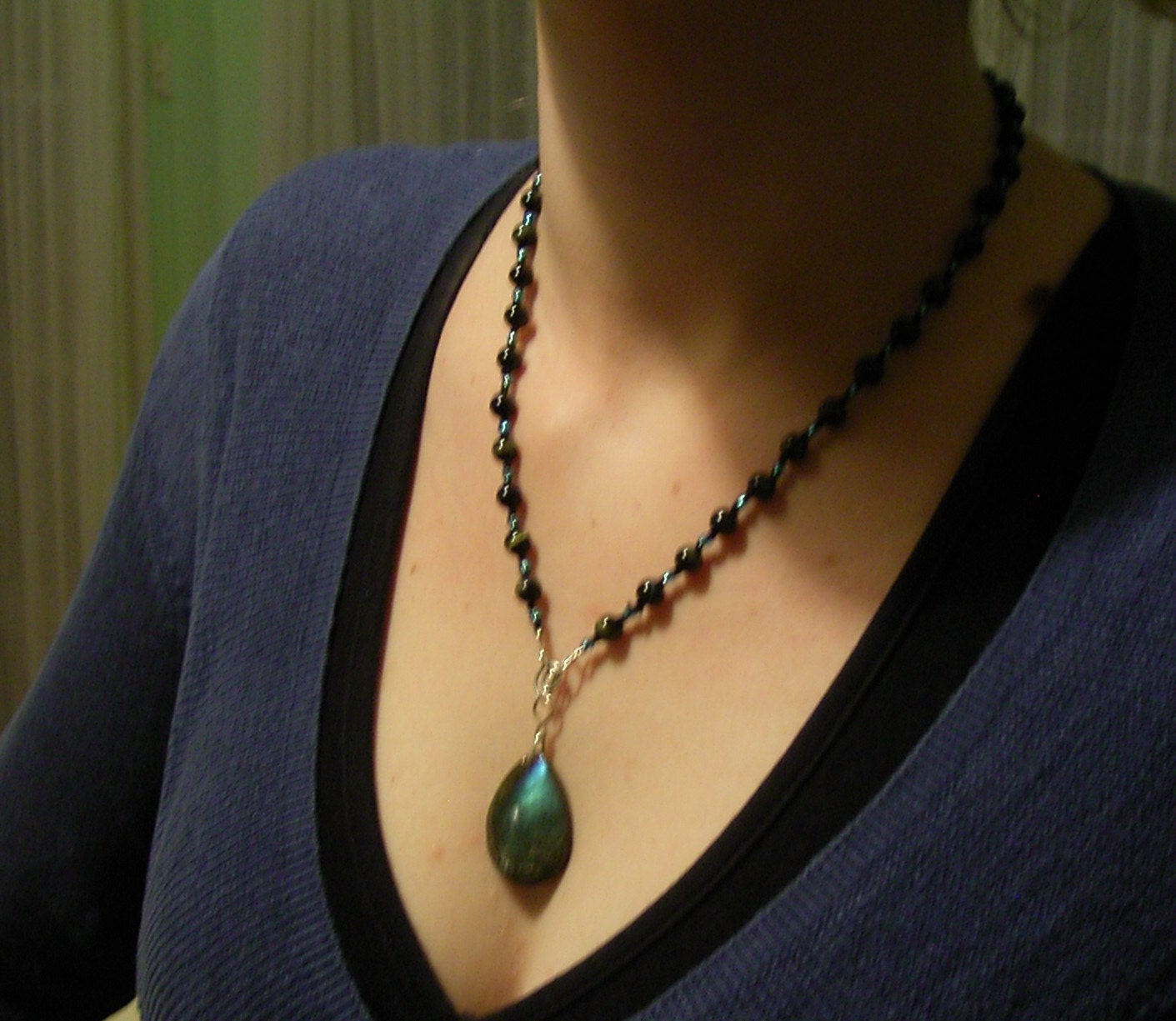 Labradorite detachable pendant tigers eye knotted necklace.