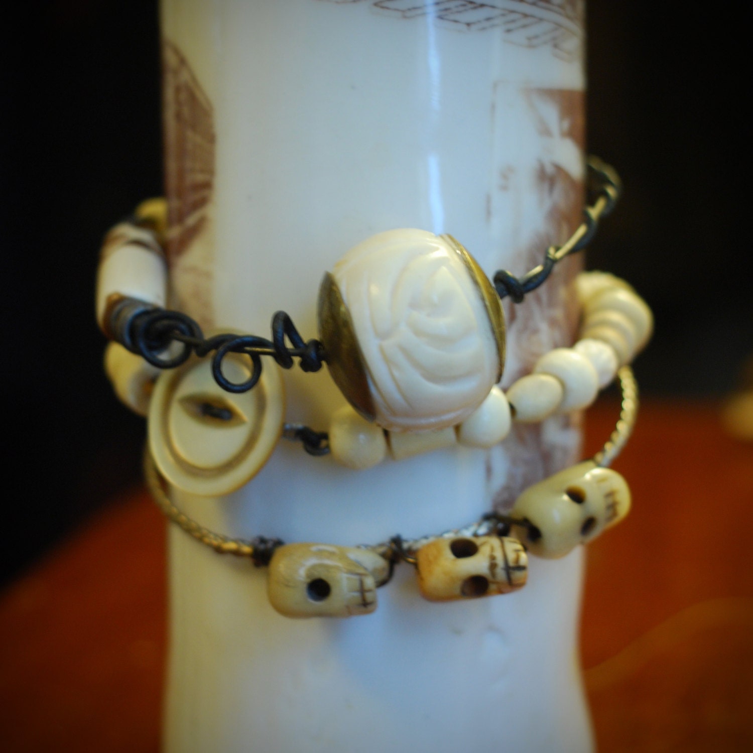 Bride of the Loa - gyspy bangle bracelet set -- boho treasure box salvage