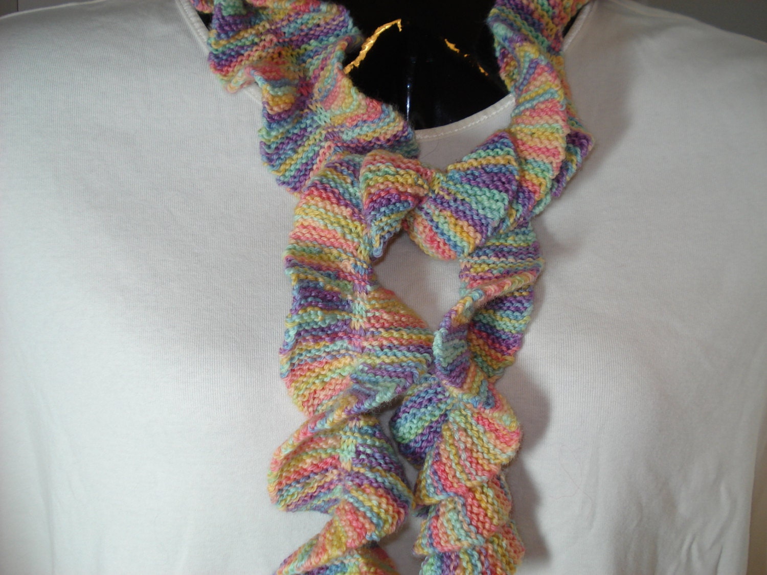 Pastel Sherbet Spring-Weight Ruffle Scarf - Hand knitted