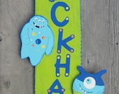 Monsters Happy 1st Birthday Sign - Hand Painted Wood - Lawn Ornament - Gift Table Centerpiece - Wall Hanging Keepsake