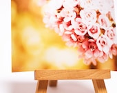 Photograph pink petals flower gold bokeh mini print 4x4 inch mini metallic paper print. Fine art. IN STOCK.