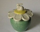 ON SALE Spring  Bunny Jar in Porcelain Shasta Daisy Lid and  Green Stem Base