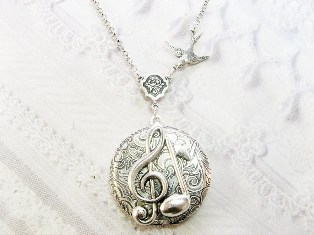 Silver Locket Necklace - The ORIGINAL SONGBIRD LOCKET- Jewelry by BirdzNbeez - Valentine's Day Wedding Birthday Bridesmaids Gift
