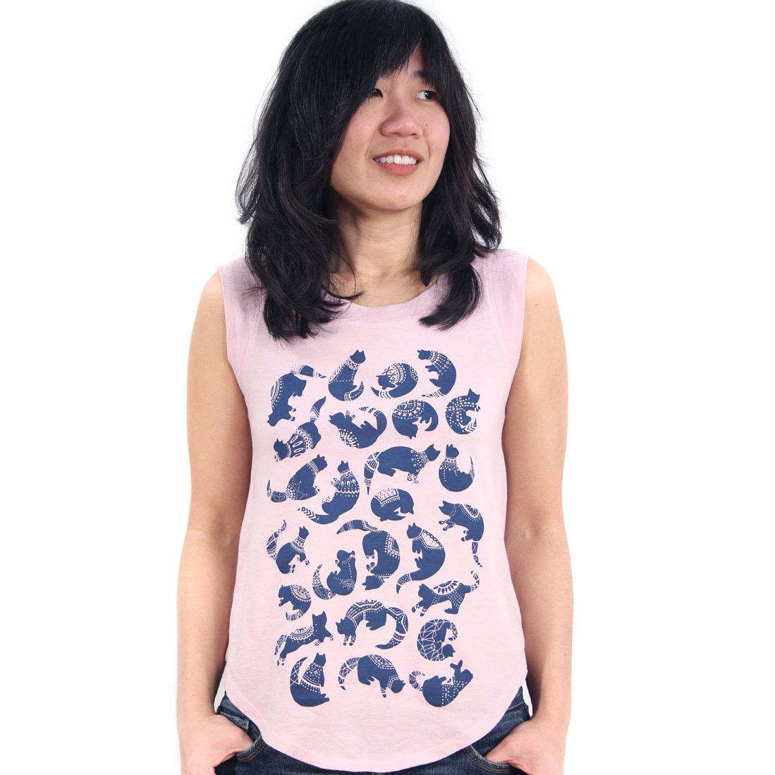 Cat Lover Ballerina Cap Sleeve Tee in Dusty Rose