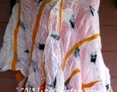 Cotton Nuno Felted Summer Poncho White Orange Purple Swirls Handmade Fibre Art Nuno Felt Summer Clothing