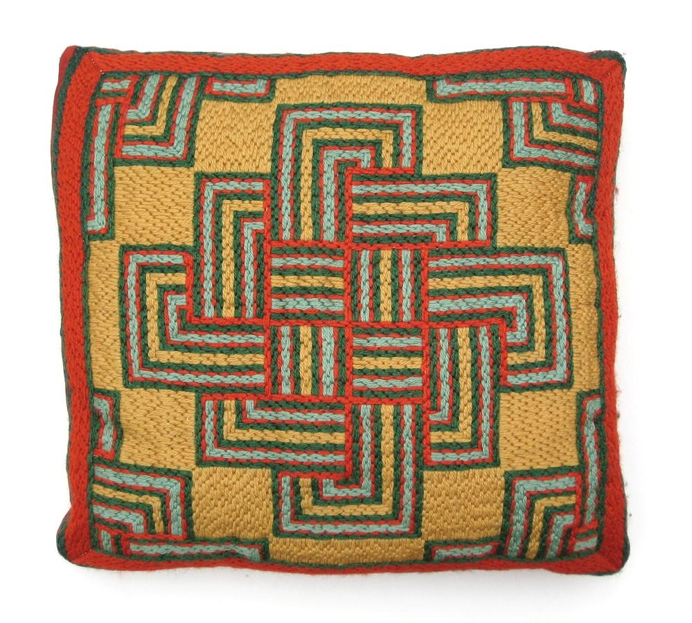 Vintage Bargello Needlepoint Pillow - Interlocking Design
