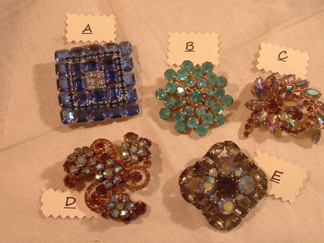 HUGE Rhinestone Brooch/Pin-Aqua-Blues-Amber- Pick and CHOOSE