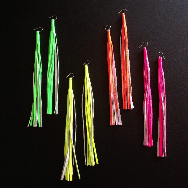 Neon Leather Tassel Earrings