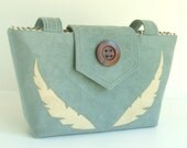 Wayfarer Purse - Handmade Feather Appliques - Dove Gray Faux Suede - VEGAN