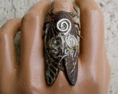 Adjustable Cicada Ring with Silver Spirals, insect jewelry, insect ring, statement ring, spiral ring, Steampunk , Steampunk ring, steam punk