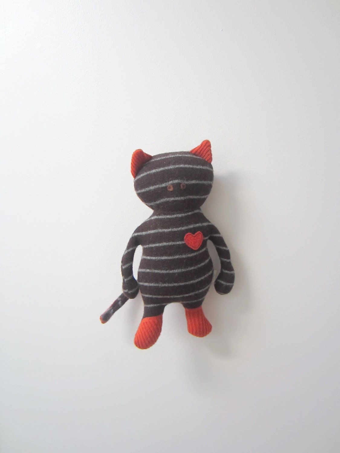 Cat Critter Doll Stripes OOAK Upcycled wool sweater unique brown orange white stripes cat collectors item eco friendly