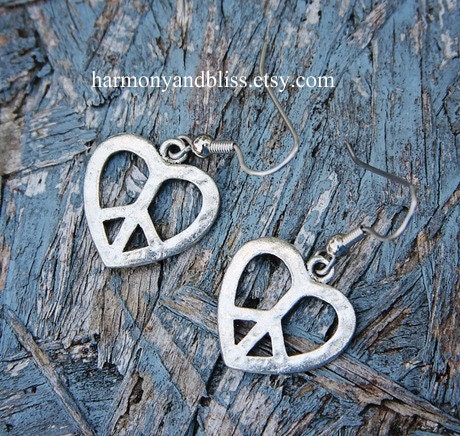 Love Peace peace sign heart earrings