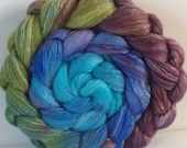Hand Dyed roving for spinning or felting 3.8ozs Paua merino and tussah silk 80/20