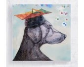 Weimaraner with Graduation Cap on 5x5 Canvas Print Block  -  Jake the Graduate -  Animal Portrait -  Home Decor - Wall Art