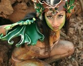Sculpted Leather  Faerie Wings - Green Maple Fairywings Costume LARP Masquerade Cosplay Halloween