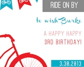 printable invitations- RIDE ON BY bicycle birthday party or baby shower