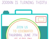 printable invitations- OH SNAP camera and photography birthday party invites