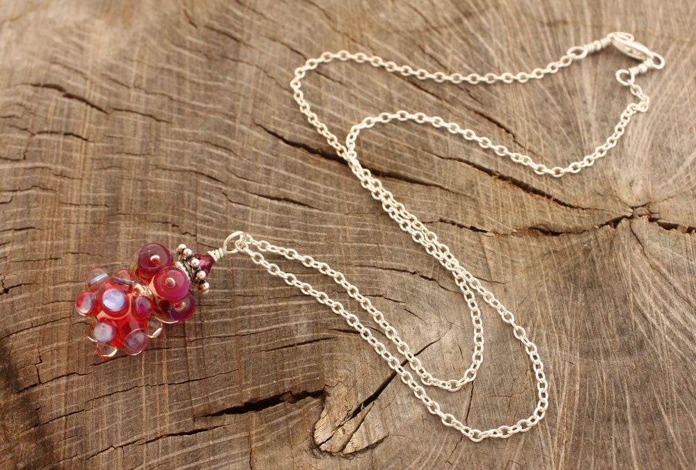 Juicy Vibrant Pendant Necklace Fuschia Blue Bubbles