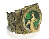Steampunk Jewelry Cuff Vintage Pocket Watch Adjustable Bracelet Victorian Bird Emerald Green Dial STUNNING - Steampunk Jewelry by edmdesigns