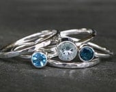 Aquamarine, Swiss Blue Topaz, & London Blue Topaz Stacking Rings, Sterling Silver, Set of Five Rings, Stackable Rings, Stack, Gemstone Jewel